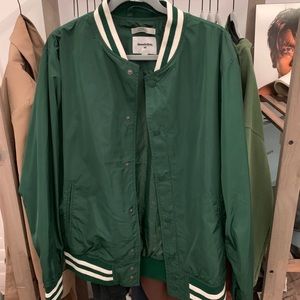 Green and White Varsity Style Bomber Jacket